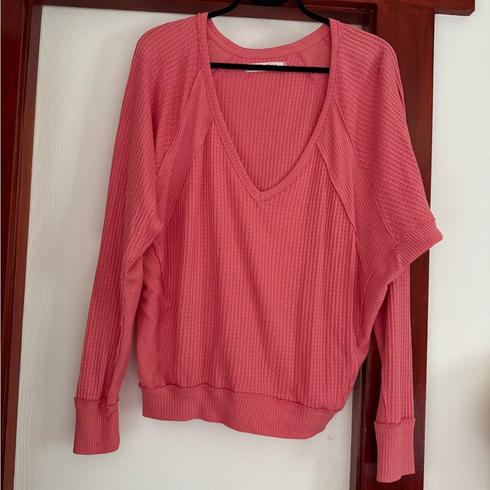We The Free Bright Coral Waffle Knit Top